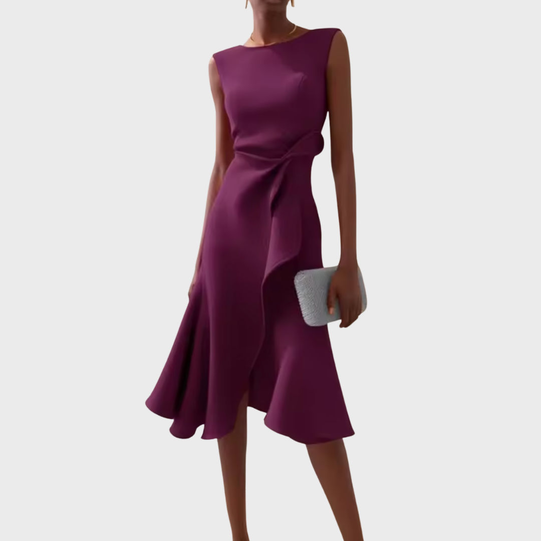 Asymmetric Midi Dress with Draped Detail | Elegant Style for Effortless Movement