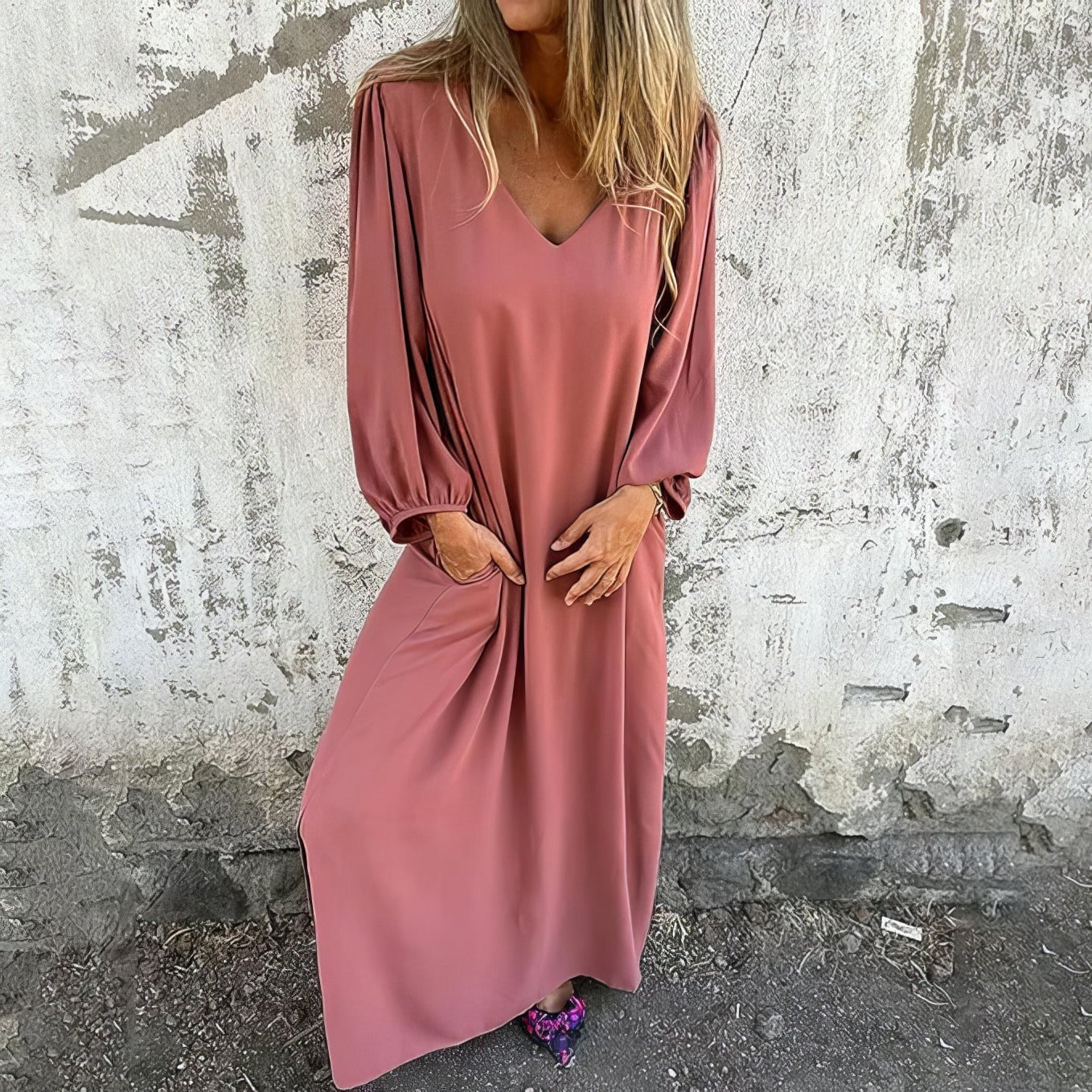 Floral Maxi Dress with Pockets & Side Slit | Effortless Elegance for Women