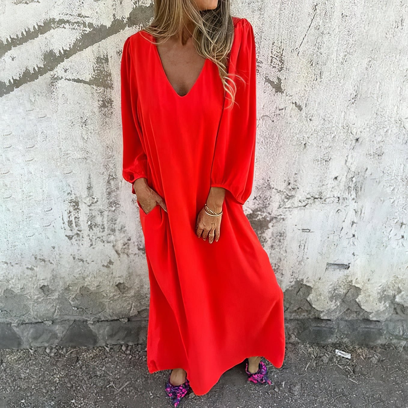 Floral Maxi Dress with Pockets & Side Slit | Effortless Elegance for Women