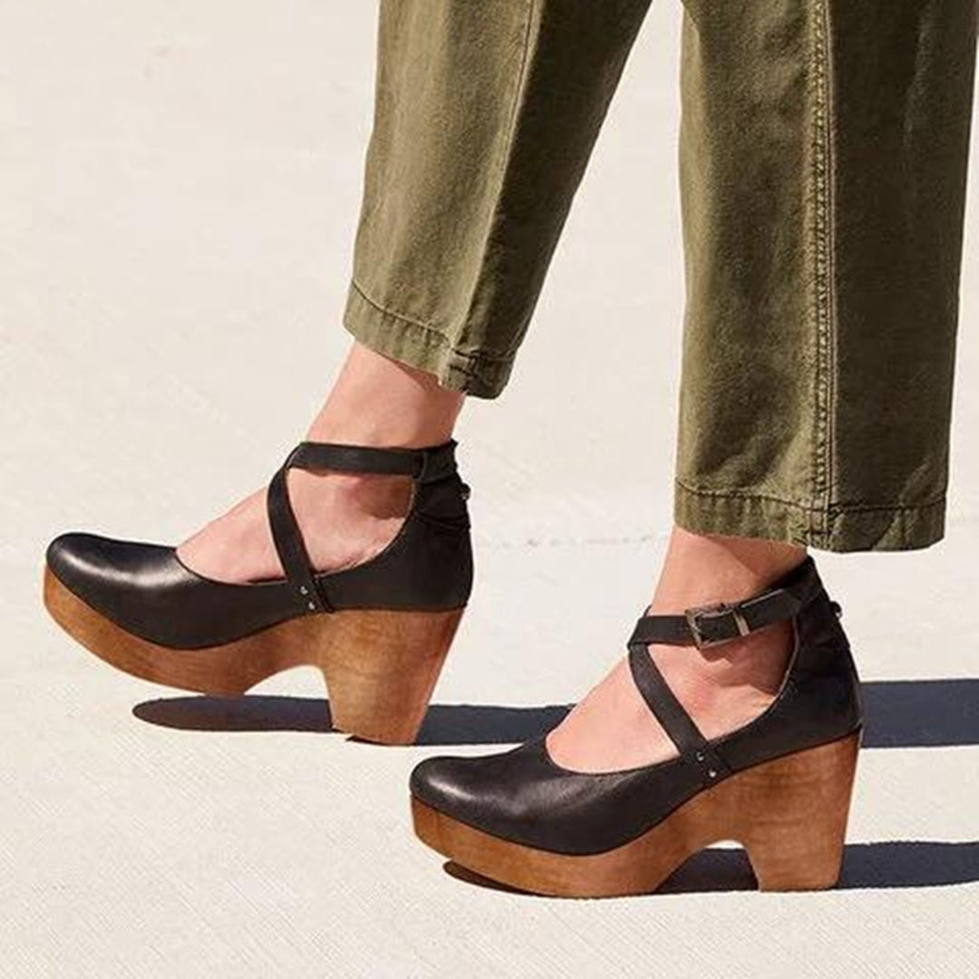 Timeless Elegance | Black Wedge Heels for Women with Adjustable Ankle Strap | All-Day Comfort for Every Occasion 0