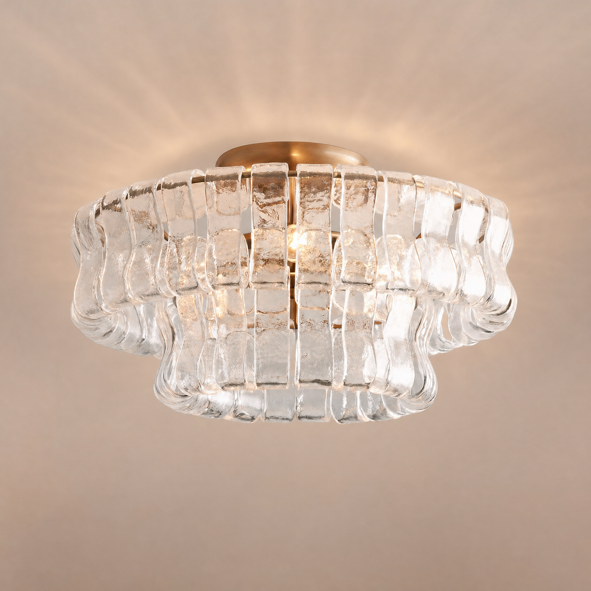 Ghiaccio Flush Mount in Clear textured art glass, lit